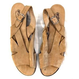 Arche Tan Nubuck Strappy Wedge Slingback Sandals Size 10.5/11